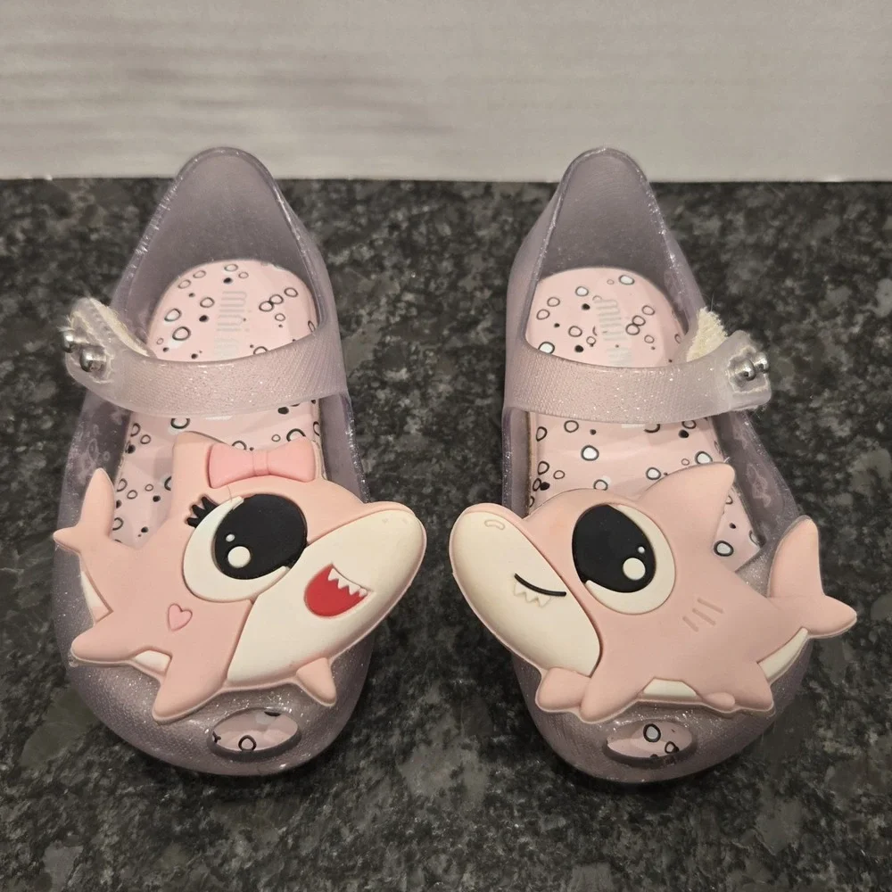 Mini Melissa Ultragirl Baby Shark Pink‎ Glitter Jelly Shoes Toddler Mary Janes